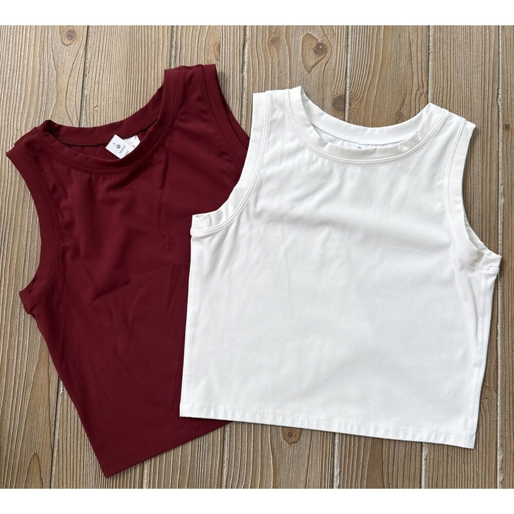 Women’s HeyNuts Cropped Activewear Workout Tank Bundle Maroon & White - Small